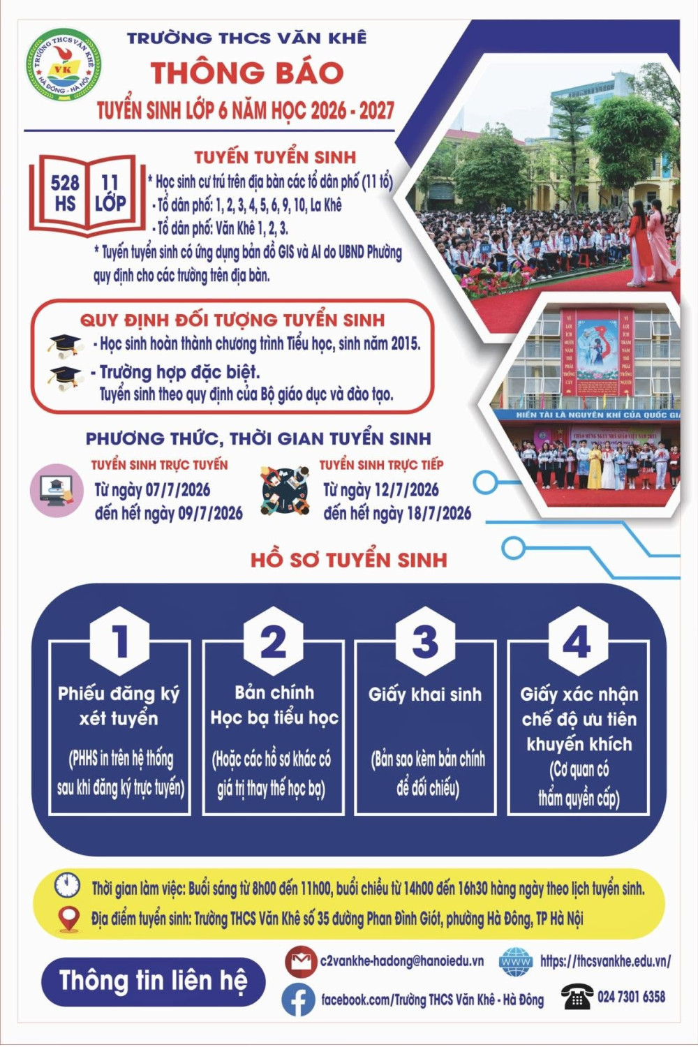 THÔNG BÁO TUYỂN SINH LỚP 6 NĂM HỌC 2026 - 2027
